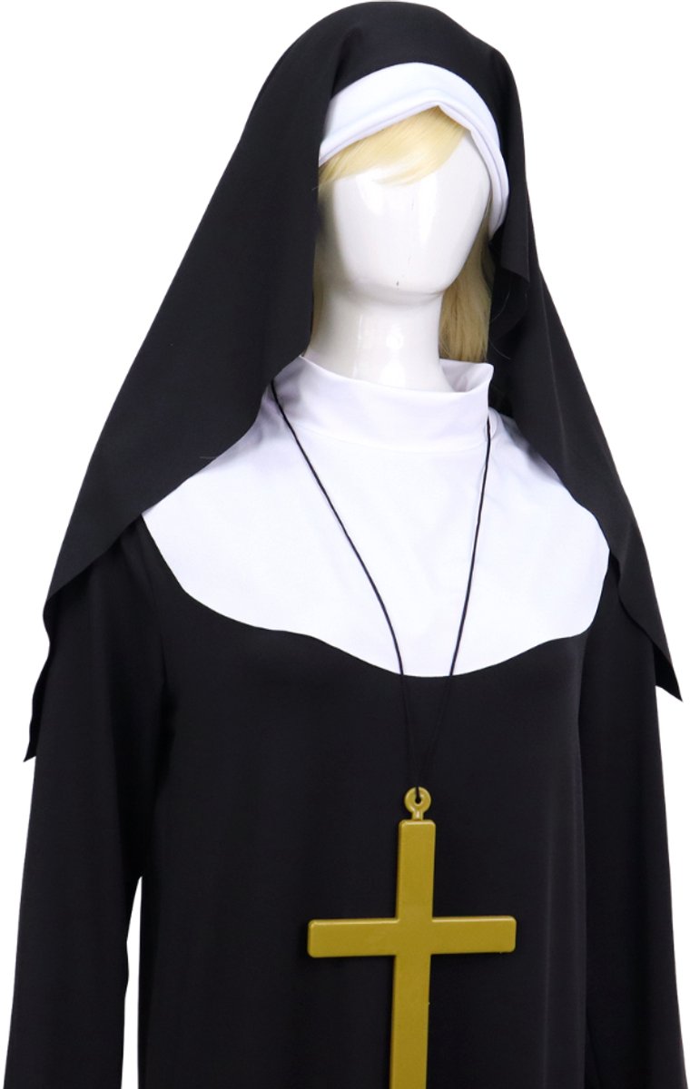 Joya Party® Non Verkleed Kostuum Dames | Luxe Nonnen Jurk met Kap & Kruis | Stretch & Ondoorzichtig | Carnaval, Themafeest & Halloween | Verkleedkostuum Vrouw | — afbeelding 8