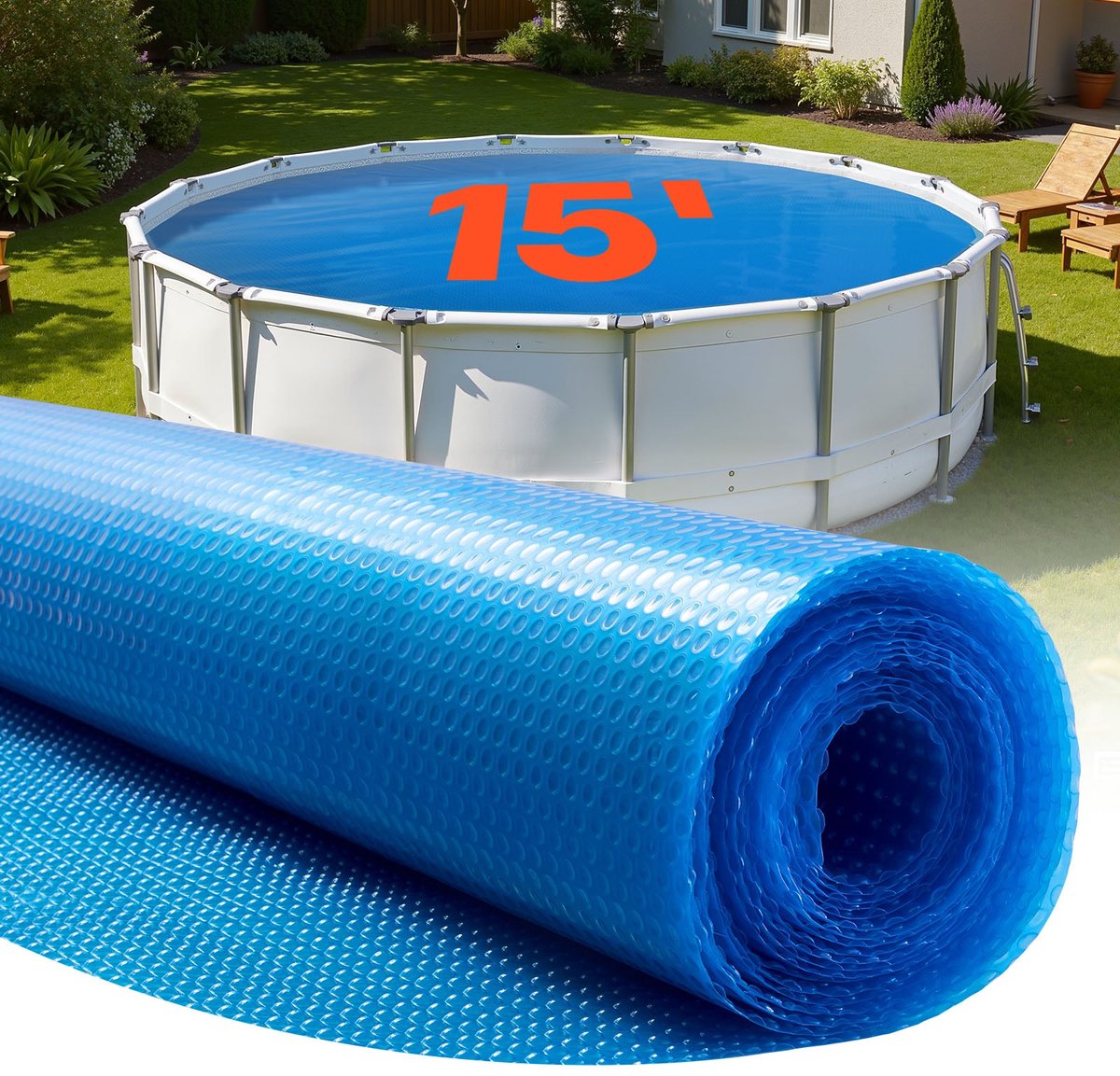Zwembad Zonnezeil / Solarfolie - Rond Ø 457 cm - 0,3 mm Dikte - PE Met Luchtkussens - Warmteabsorptie Overdag - Warmtebehoud 's Nachts - Blauw