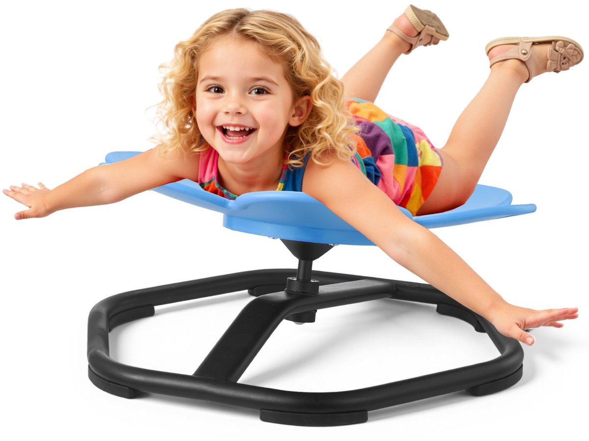 Kinderdraaistoel & Wiebelstoel - Sensorische stoel - Bloemvormig ontwerp - Antislip metalen voet - Draagvermogen 100 kg - Bevordert coördinatie, evenwicht & concentratie - Blauw