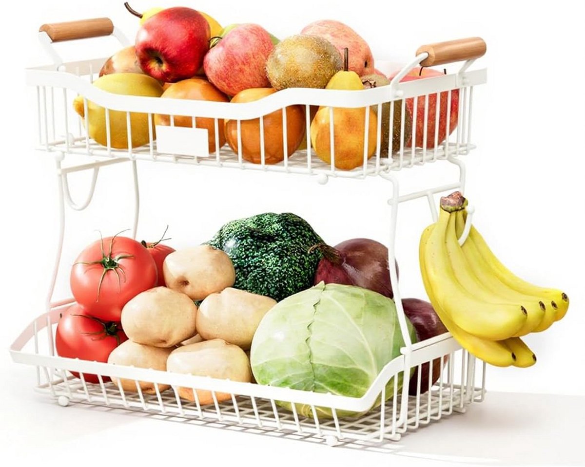 Fruitmand met 2 Etages voor Keuken, Groenten en Snacks - Wit