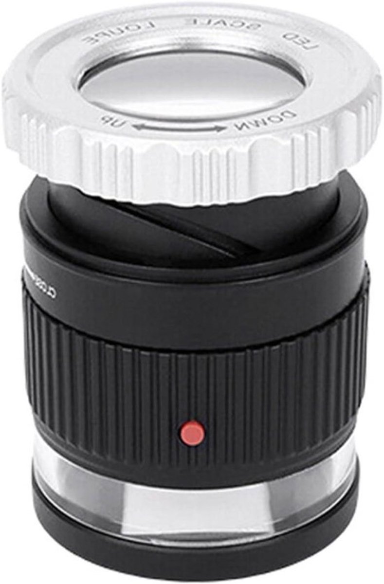 KARZO - Vergrootglas met 30x LED-verlichting en paars licht, cilindrisch handheld model met focusdoek, ideaal voor juweliers, kruissteek, textielidentificatie en stempelmeting