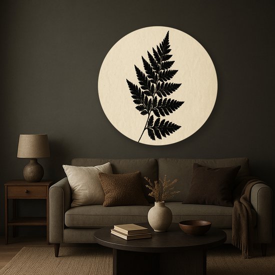 Varenblad silhouet – ronde wanddecoratie – Dibond muurcirkel – 40x40 cm