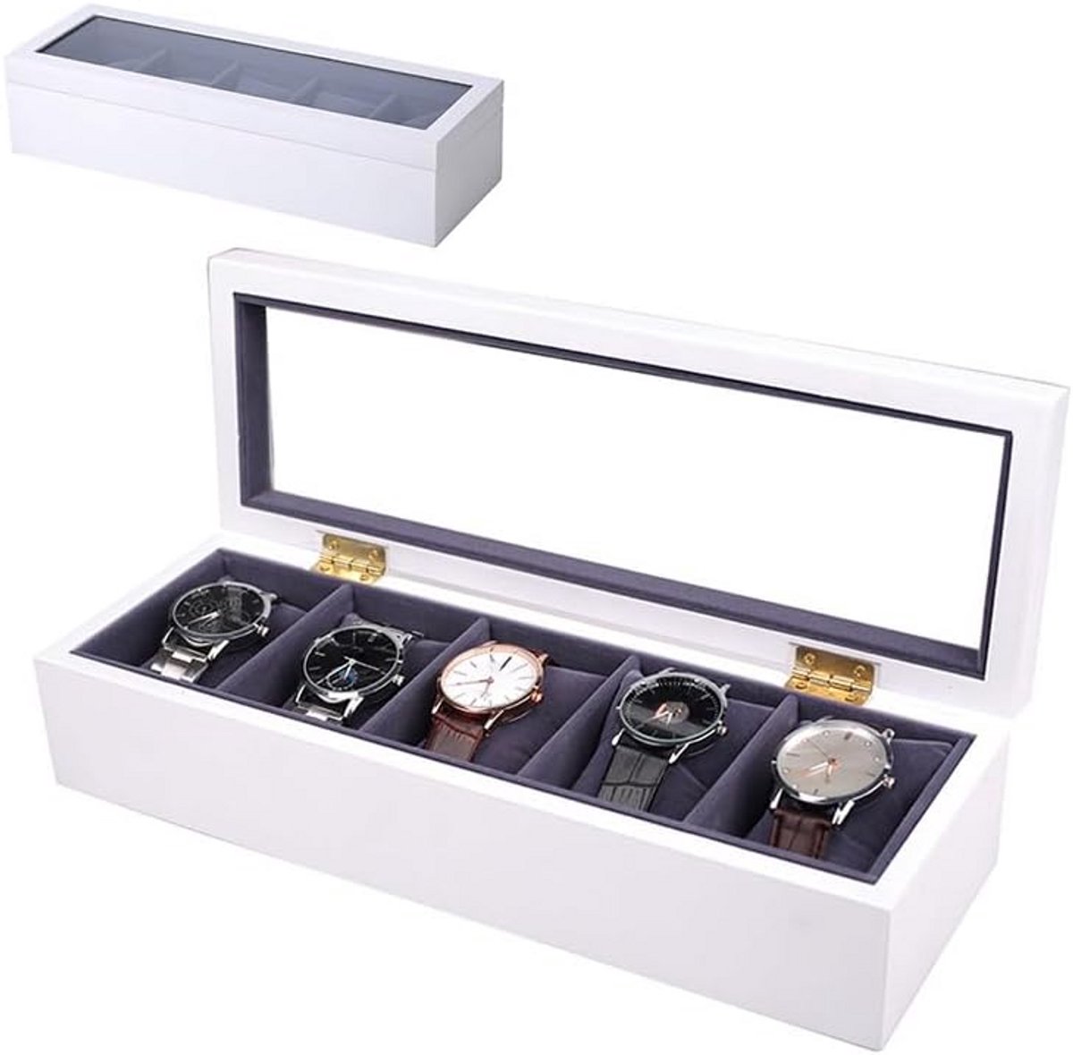 Luxe Horloge Opbergdoos met 5 Compartimenten voor Heren en Dames | Sieradendoos Wit