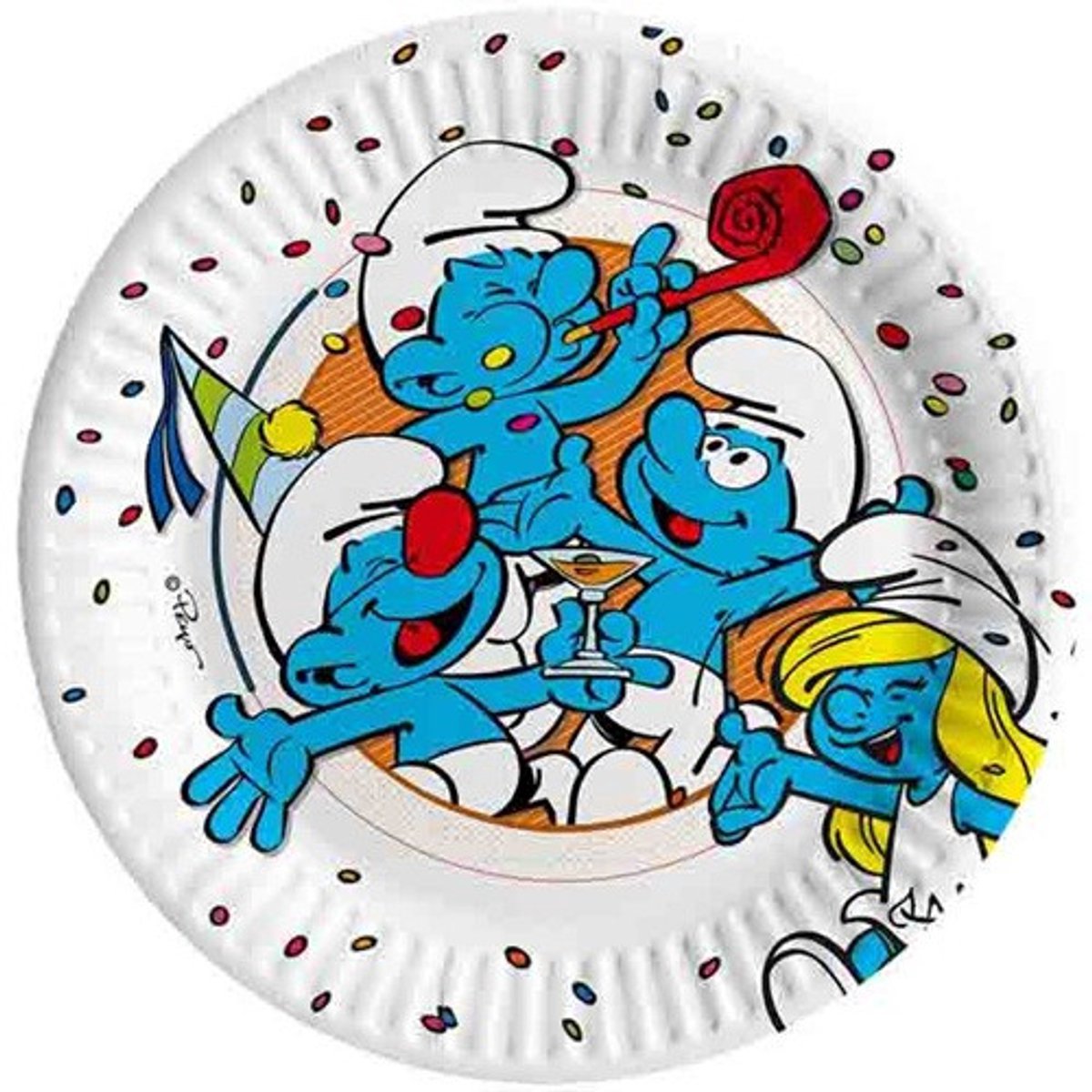 8 papieren bordjes - De smurfen vieren feest - composteerbaar - 23cm