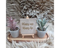 Robuust Wenstegeltje - Happy Wife Happy Life – Luxe Cadeautegel met Tekst – Perfect Cadeau voor Relaties, Woningdecoratie en Jubiliea - Trendy nu - Keramiek - Robuust - 10X10