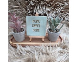 Robuust Wenstegeltje Home Sweet Home – Perfect Cadeau voor Nieuwe Woning of Gezellige Interieurstijl - Trendy nu - Cadeau - Vriend(in) - Familie - Housewarming - 10X10 – Decoratief Tegeltje met Standaard – Cadeau Idee - Tegeltje met tekst