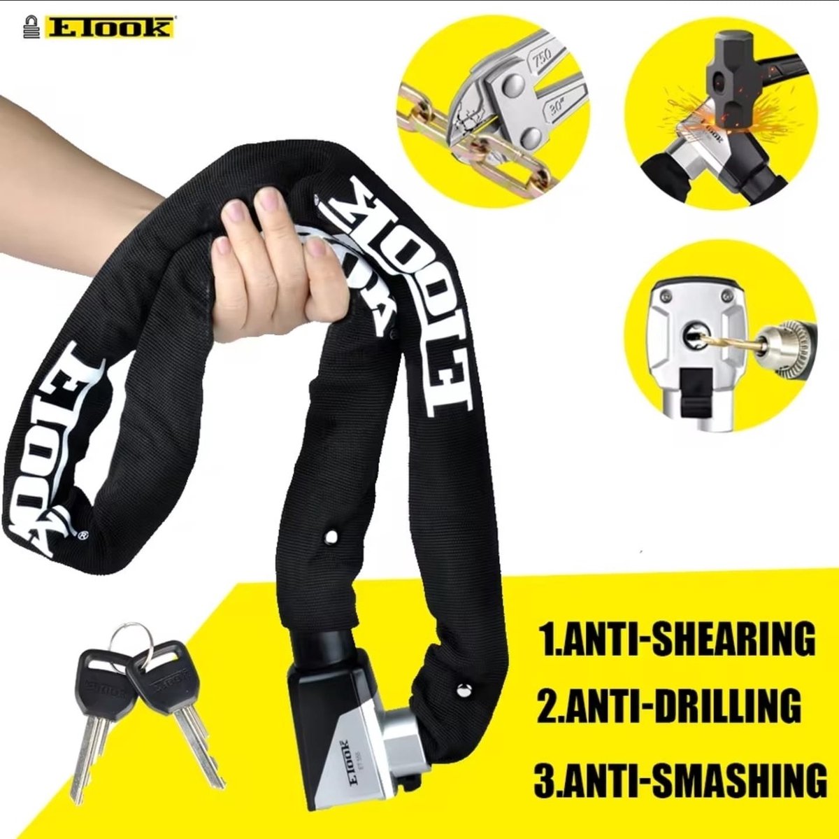 ETOOK ET555 75cm (Maat S) Fietsslot MTB Racefiets Slot Anti Diefstal Zware Veiligheid Anti-Diefstal Kettingslot voor Motorfiets Scooter Fietsaccessoires
