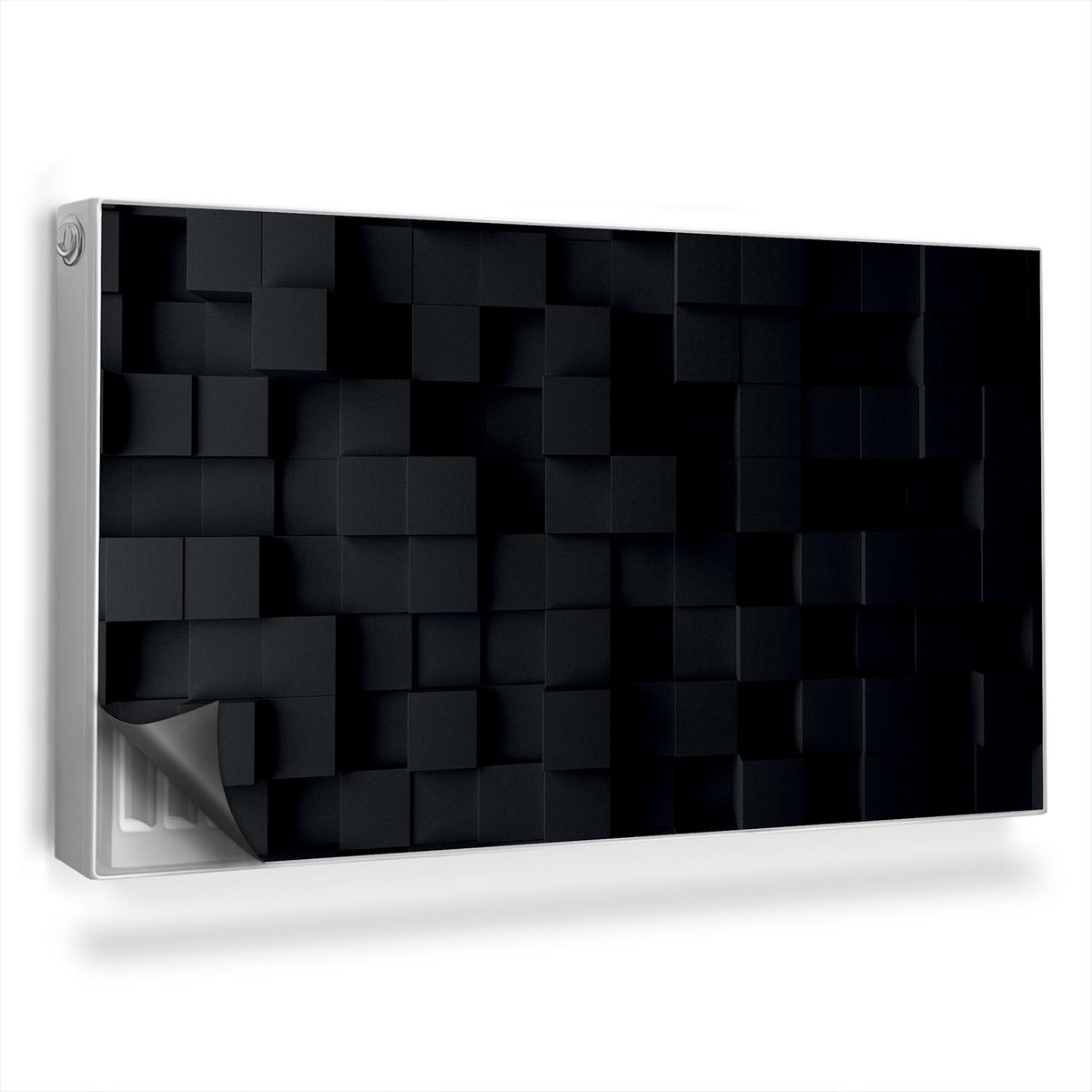 Wallfluent Magnetische Radiatorfolie - Radiator Mat Bescherming Tegen Krassen - 110x60 cm - Geometrische Achtergrond Moderne 3D-Kubussen - Radiatorfolie Tot 60°C - Zwart Geometrisch Decoratieve Radiator Magic