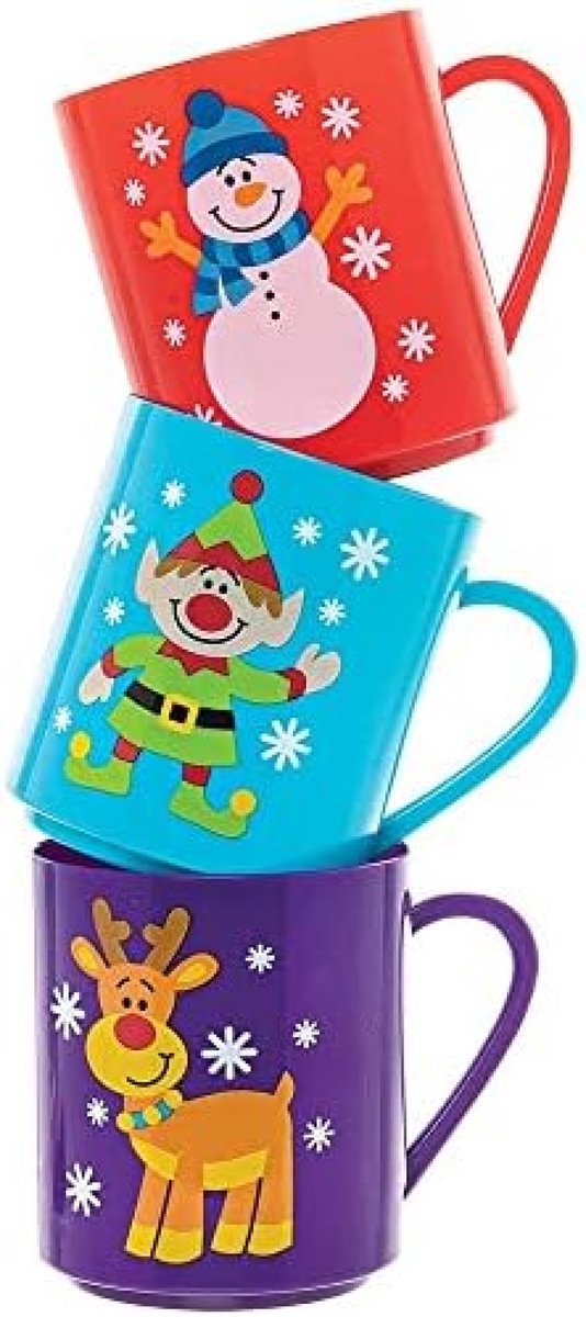 Feestelijke Kerst Mokken Set - 4 Stuks Kleurrijke Plastic Bekers voor Kinderen