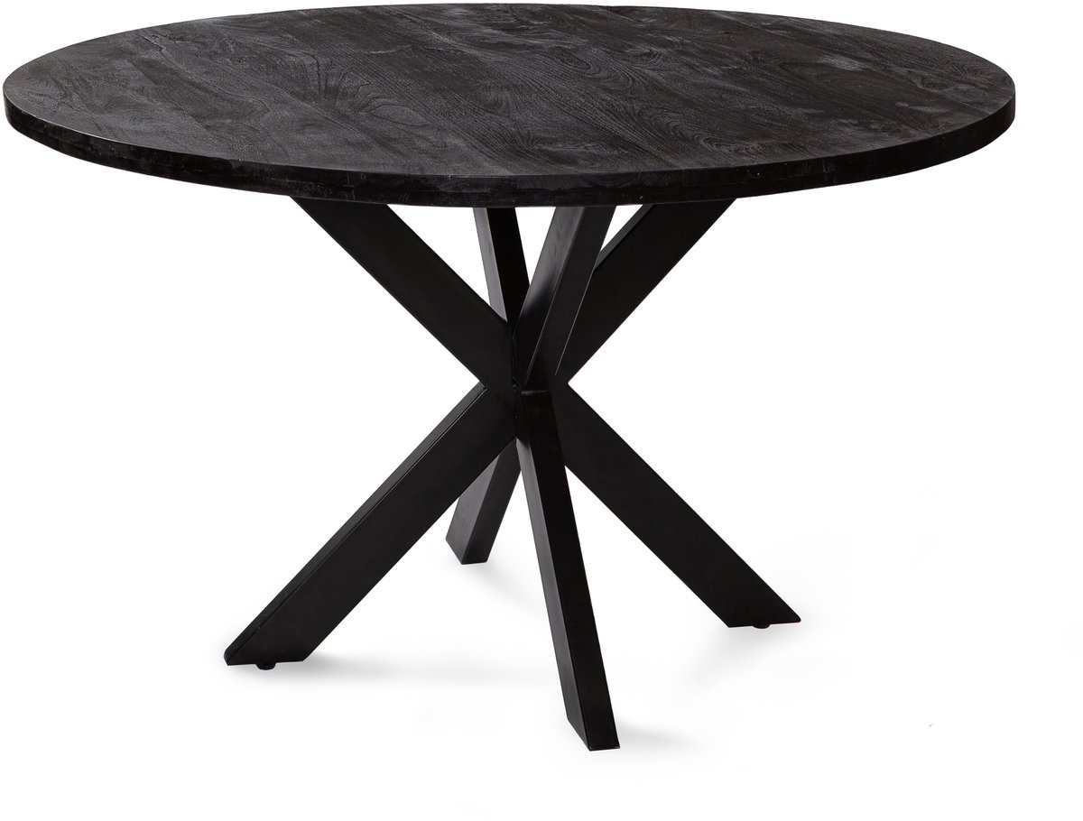 Zita Home - eettafel - 130cm rond - volledig zwart - met - zwart metalen onderstel- dutch