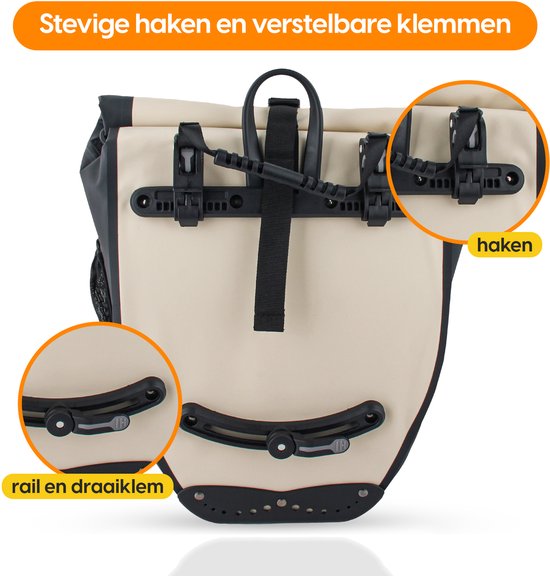 Enkele Fietstas Proride - 100% Waterdicht - 28 Liter - Pakaftas Elektrische Fietsen - Schoudertas - Inclusief Schouderband en Laptophoes - Bagagedrager - Reflector - Magnetische sluiting - Beige van Merkloos — afbeelding 2