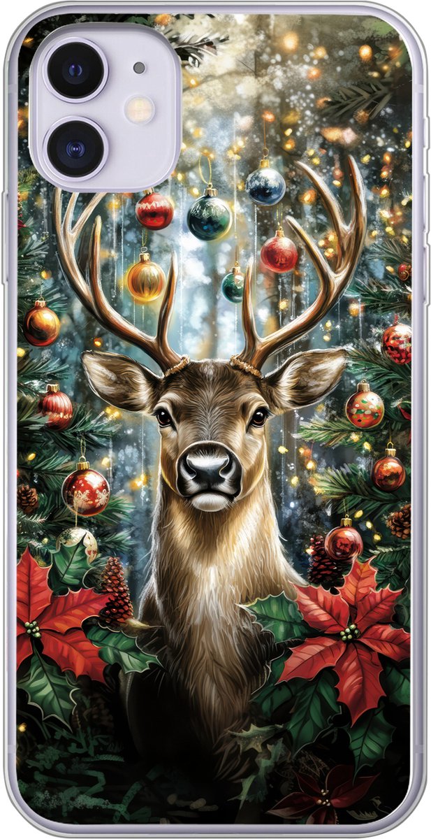Telefoonhoesje Geschikt voor iPhone 11 hoesje - Kerstfeest - Dennenbos - Rood - Siliconen Telefoonhoesje Telefoonhoesje