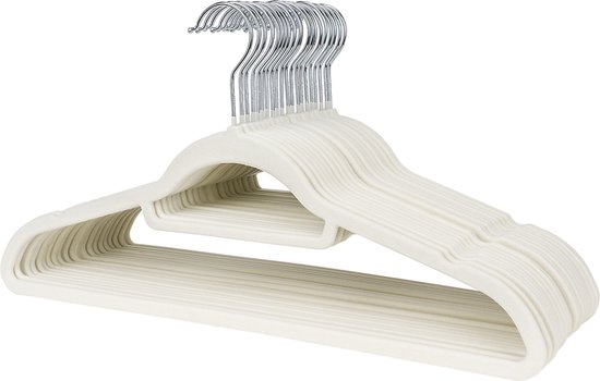 Cintres Monza Home – Antidérapants – Lot de 20 – Wit velours – Gain de place pour pantalons – Design résistant et fin