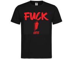 T-shirt Unisex Volwassenen Lol - Festival - carnaval - Wijn - Bier - feestje - grappig - grappige tekst - Weekend - Tekst - "Fuck Off" met schakelaar | korte mouw | Zwart/rood | maat S