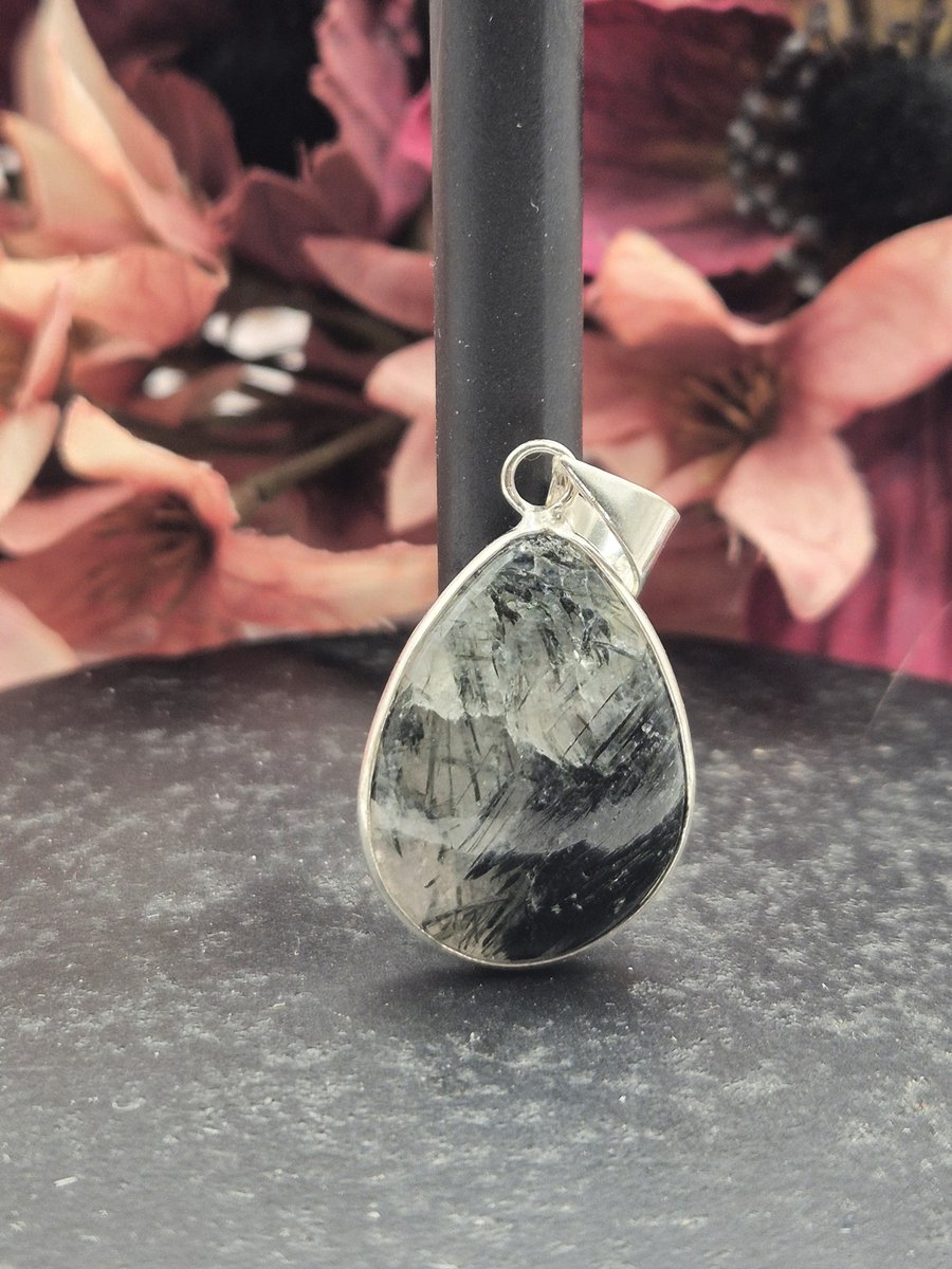 Edelsteen Toermalijnkwarts druppel hanger ingezet in 925 Sterling zilver