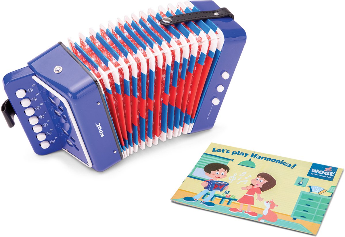 Woet® Speelgoed Accordeon voor Kinderen - Speelgoedinstrument - Blauw - Inclusief Muziekboekje met 8 Liedjes - Vanaf 3 Jaar — afbeelding 2