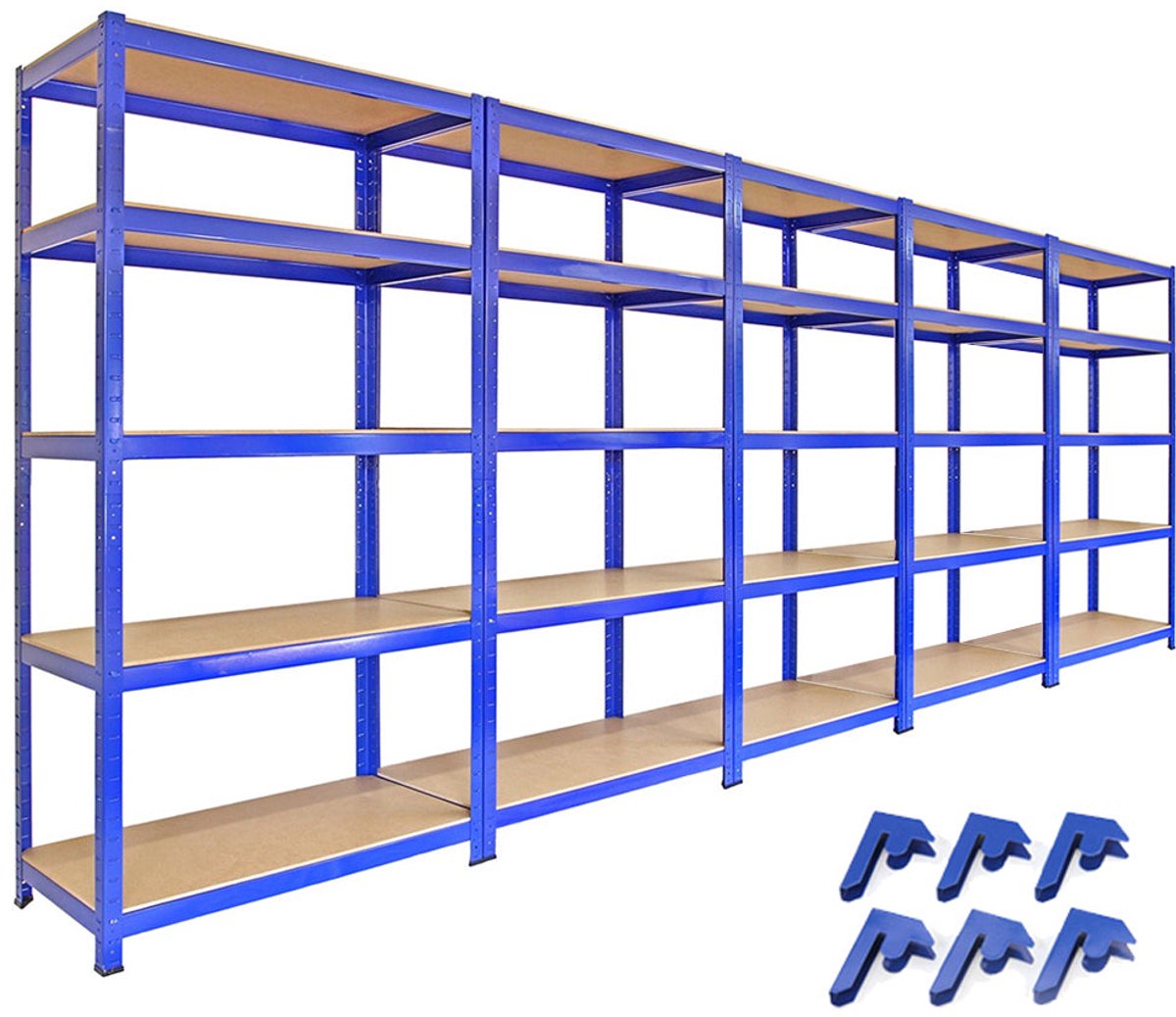5x T-Rax metalen rekken 90 cm blauw – 280 kg per plank, eenvoudig te monteren