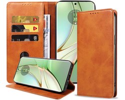 Geschikt voor Motorola Edge 40 Telefoonhoesje Kunstleer met Magnetische sluiting en Pasjeshouder Bookcase met Klepje - Walletcase with Cardslot - Bruin - Smartphonica geschikt voor Motorola Edge 40