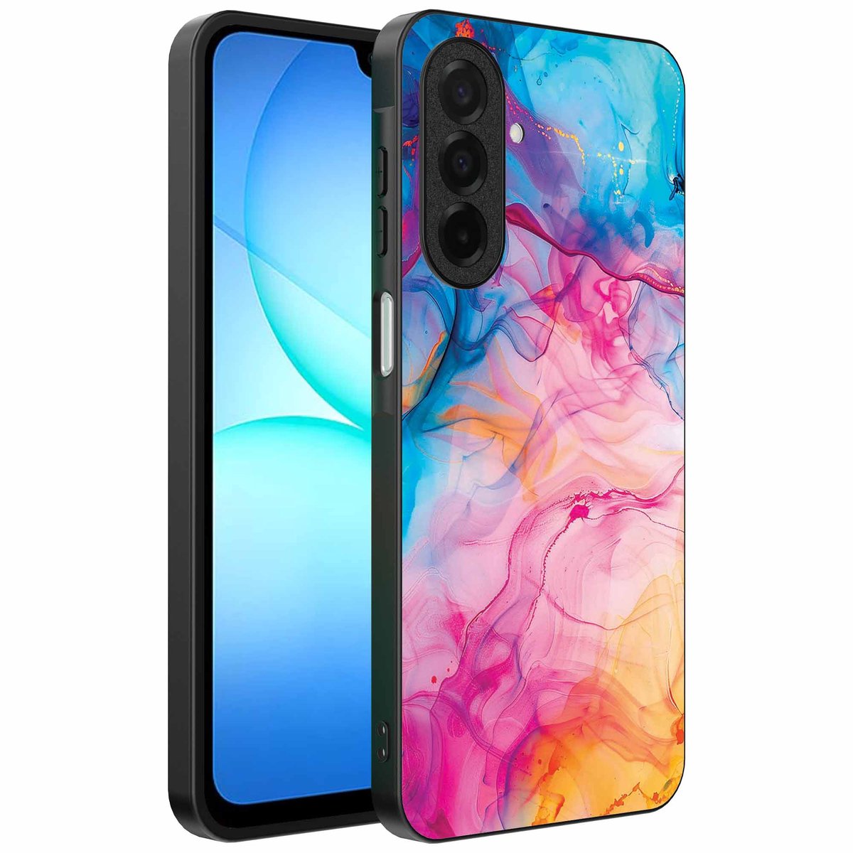 Geschikt voor Samsung Galaxy A17 Telefoonhoesje met Regenboog Acryl Marmer Opdruk - TPU Backcover Case Rainbow Acrylic Marble Design - Smartphonica geschikt voor Samsung Galaxy A17