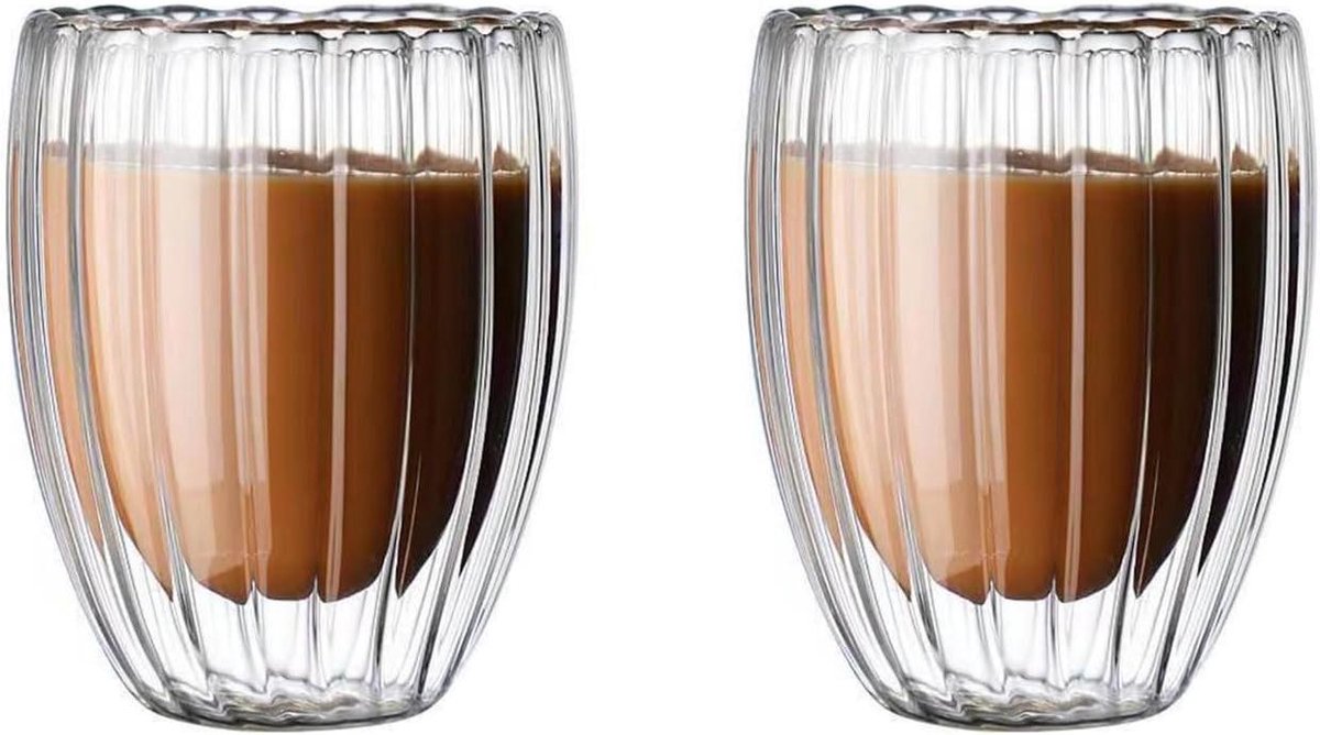 Provento - Dubbelwandige glazen koffiekopjes 450 ml - Set van 2 - Geschikt voor latte, cappuccino, macchiato, melk en warme chocolademelk
