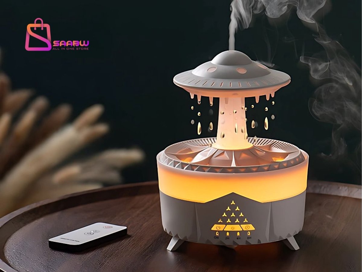 luchtbevochtigers & Geurverspreider – UFO Vorm met LED-Regen Effect en Afstandsbediening – luchtbevochtiger slaapkamer – luchtreinigers – humidifier – 350 ml – 78236