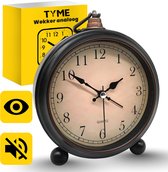 Tyme Wekker Analoog - Zonder Tikgeluid - Duidelijk leesbaar - Retro - Numeriek - Reiswekker Met Alarm- Kinderen tot Senioren - voor Slaapkamer - Zwart