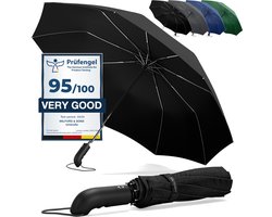 Wilford & Sons Stormparaplu Opvouwbaar Zak Paraplu Stormproof + Knop Automatisch & Beschermhoes | Heren Dames - Compact Stevig, Teflon Wind & Waterdicht Handvat Polsstrap| Reisparaplu Zakparaplu Golf, Zwart - Standaard