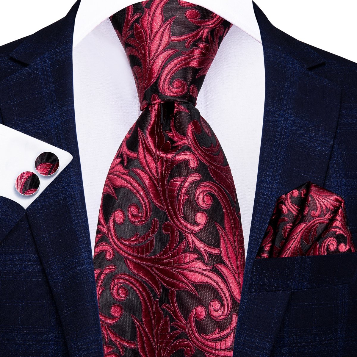 Zijde Jacquard Set: Stropdas, Manchetknopen & Pochet - Elegant
