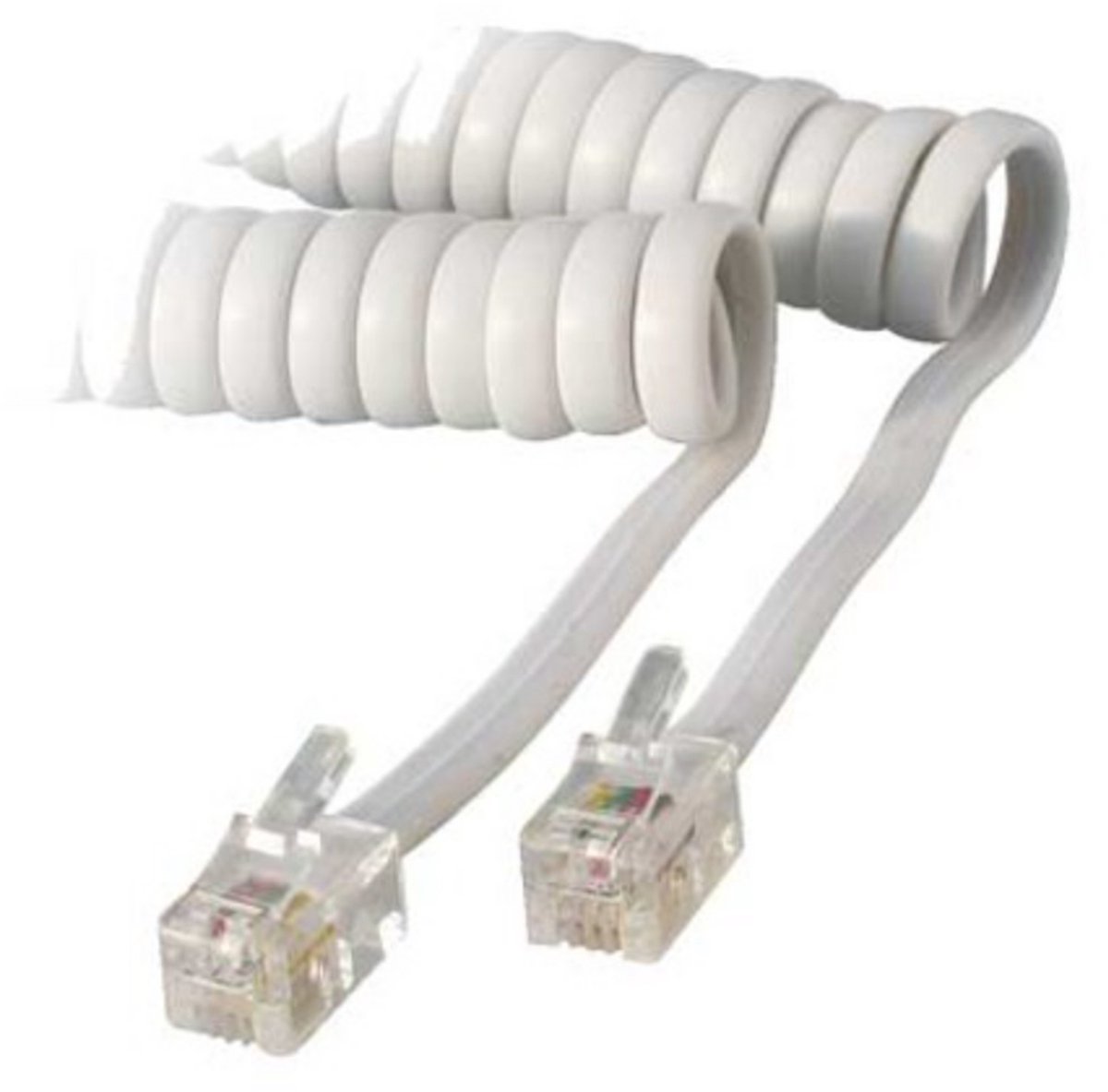 RJ10 telecom crossover spiraalkabel | wit | 4 meter
