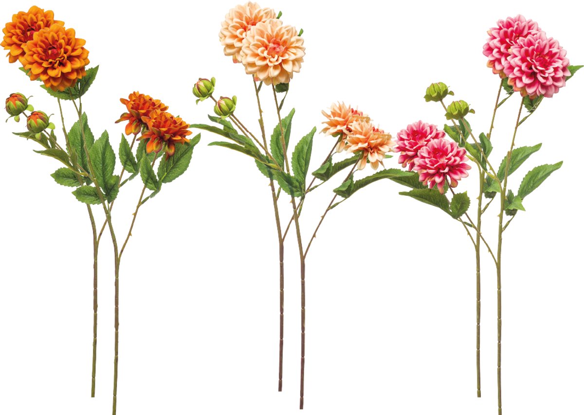 Emerald Kunstbloem Dahlia mini 68cm - Set van 6 - Kunstplant voor binnen Oranje, Peach & Roze - Set van 6