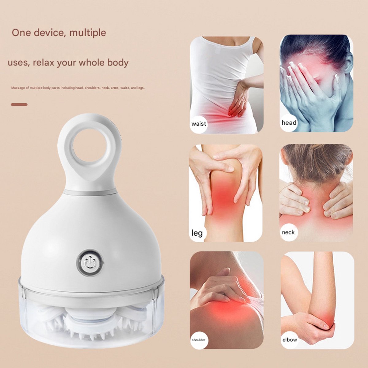 Hoofdmassager, oplaadbare elektrische hoofdmassager, mini elektrische hoofdhuidmassager, kan meerdere gebieden masseren en ontspannen.