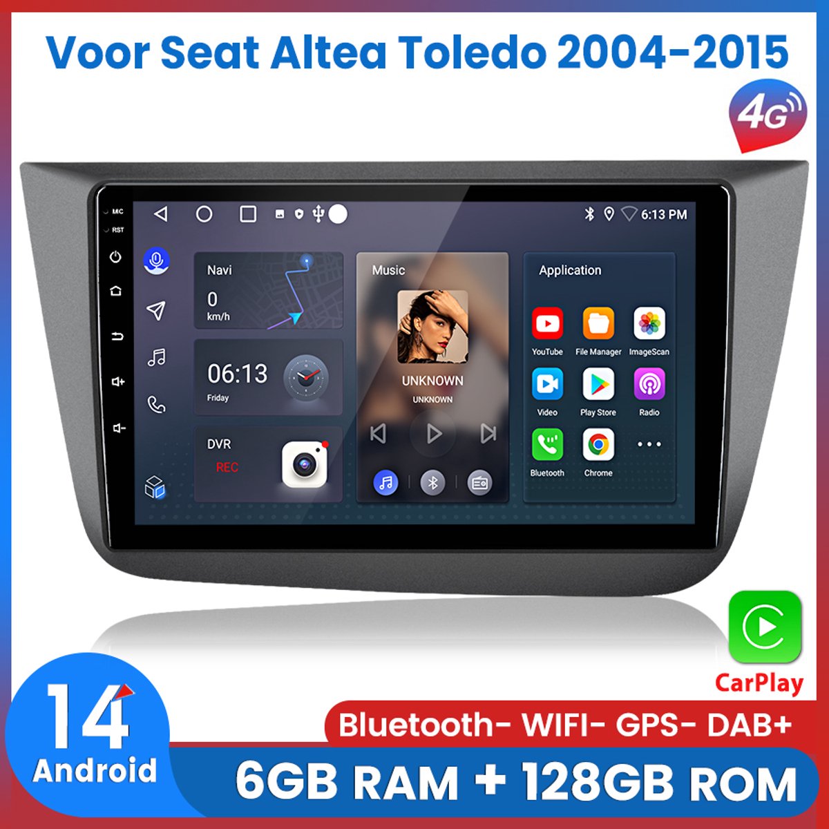 Awesafe Autoradio 6GB+128GB met Carplay en Android auto - Geschikt Voor Seat Altea Toledo 2004 t/m 2015 - Radio scherm met Navigatie GPS - 8 Kern V1PRO Versie - Draadloos Apple Carplay & Android - Ondersteuning invoegen 4G SIM