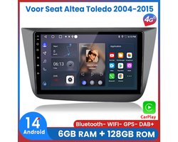 Awesafe Autoradio 6GB+128GB met Carplay en Android auto - Geschikt Voor Seat Altea Toledo 2004 t/m 2015 - Radio scherm met Navigatie GPS - 8 Kern V1PRO Versie - Draadloos Apple Carplay & Android - Ondersteuning invoegen 4G SIM