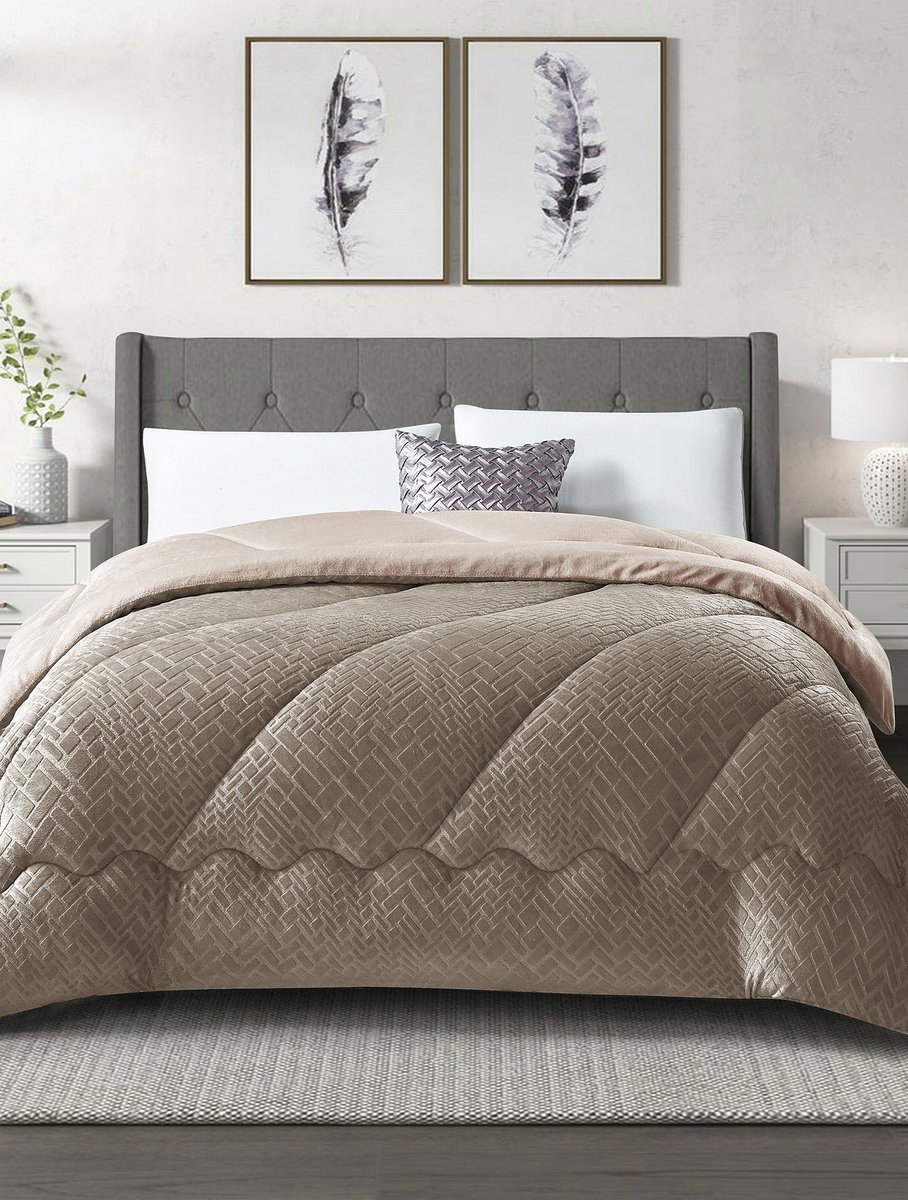 2-in-1 Hoesloos Dekbed – Blankoro - 220x240 cm – 2 persoons - Taupe / Crème – Warm & Zacht - Maak van jouw slaapkamer een luxe hotelkamer!