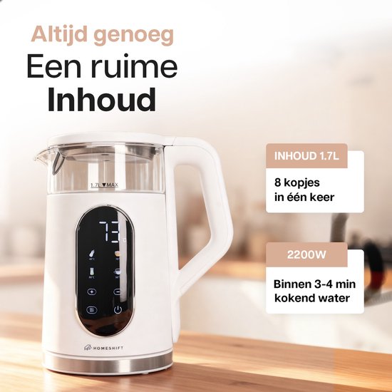 Olvy Waterkoker met Temperatuurregeling - Crème - Warmhoudfunctie - RVS - Dubbelwandig - Elektrisch - 1.7 Liter - 2200W prijsgeschiedenis