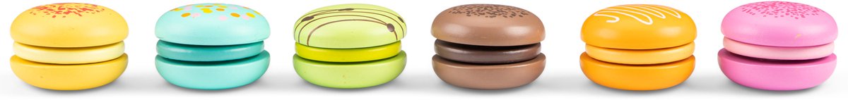 Woet® Houten Speelgoed Macaron Set - 6 Stuks met Klittenband - Speelgoedeten voor Kinderen - Rollenspel Keukenspeelgoed - Vanaf 2 Jaar — afbeelding 5