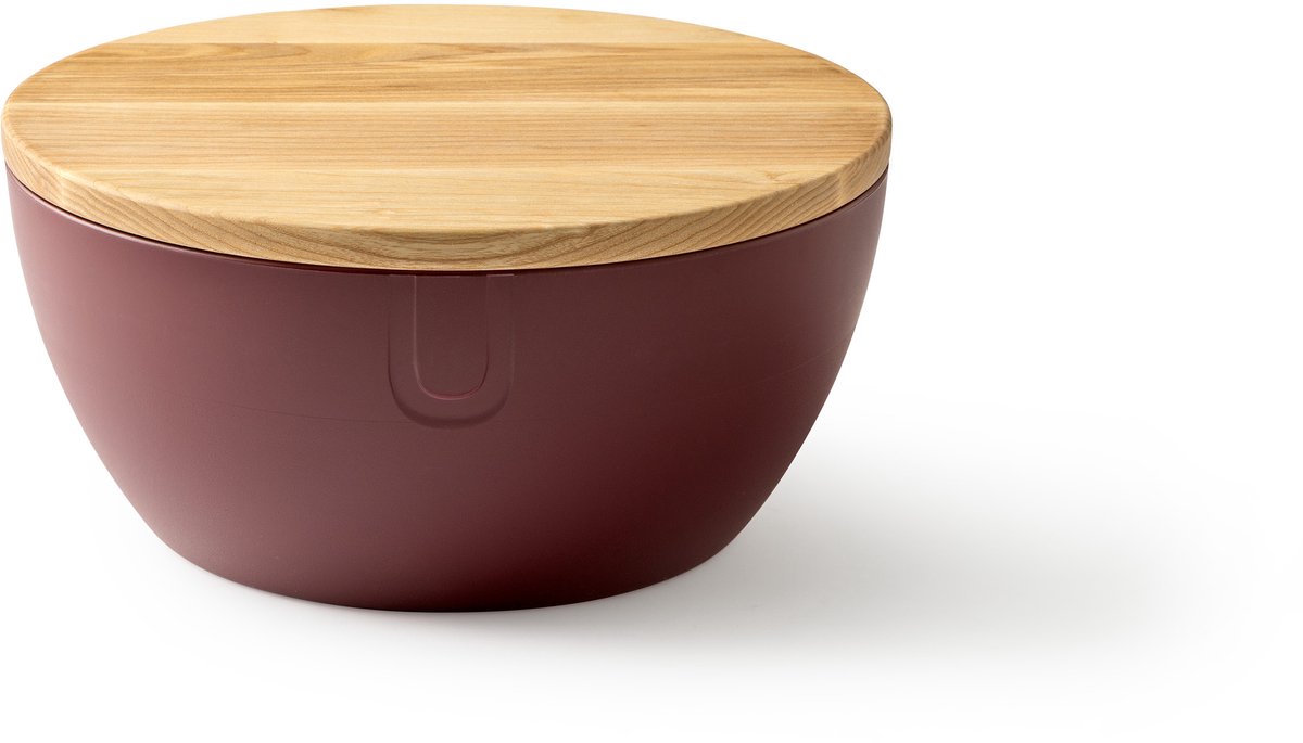UBITE bio-based saladeschaal/serveerschaal XL inclusief deksel/snijplank - Burgundy Rood - duurzaam - 27 cm