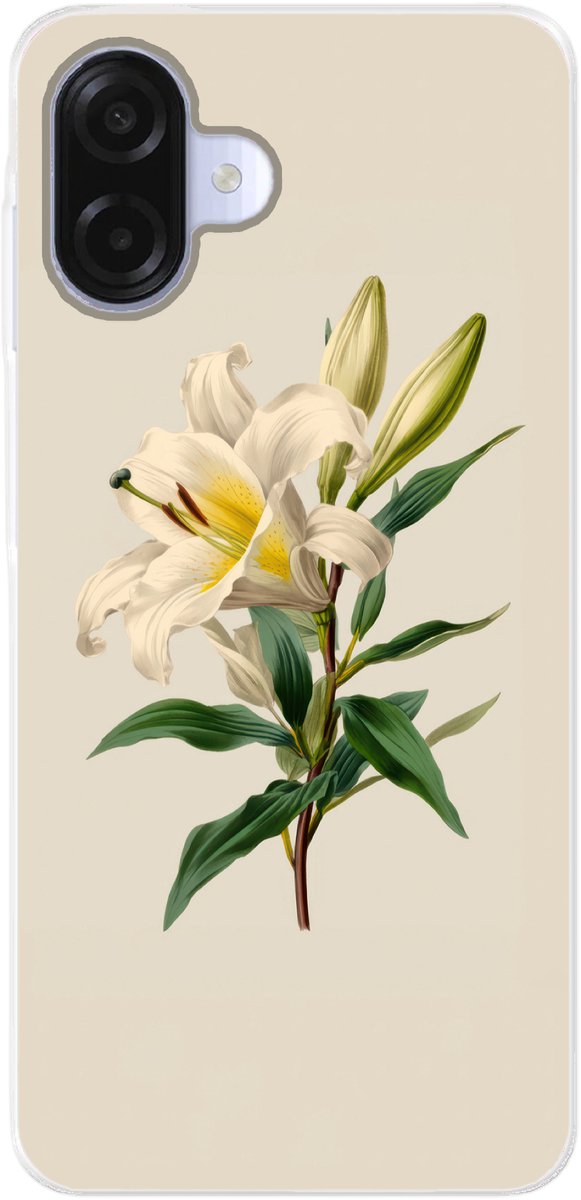 Telefoonhoesje Geschikt voor Samsung Galaxy A07 hoesje - Lelie - Elegant - Botanisch - Beige - Siliconen Telefoonhoesje Telefoonhoesje