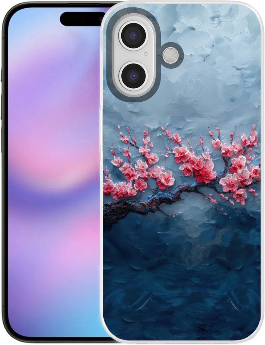 Telefoonhoesje Geschikt voor iPhone 17 hoesje - Bloesem - Bloem - Roze - Tak - Siliconen Telefoonhoesje Telefoonhoesje