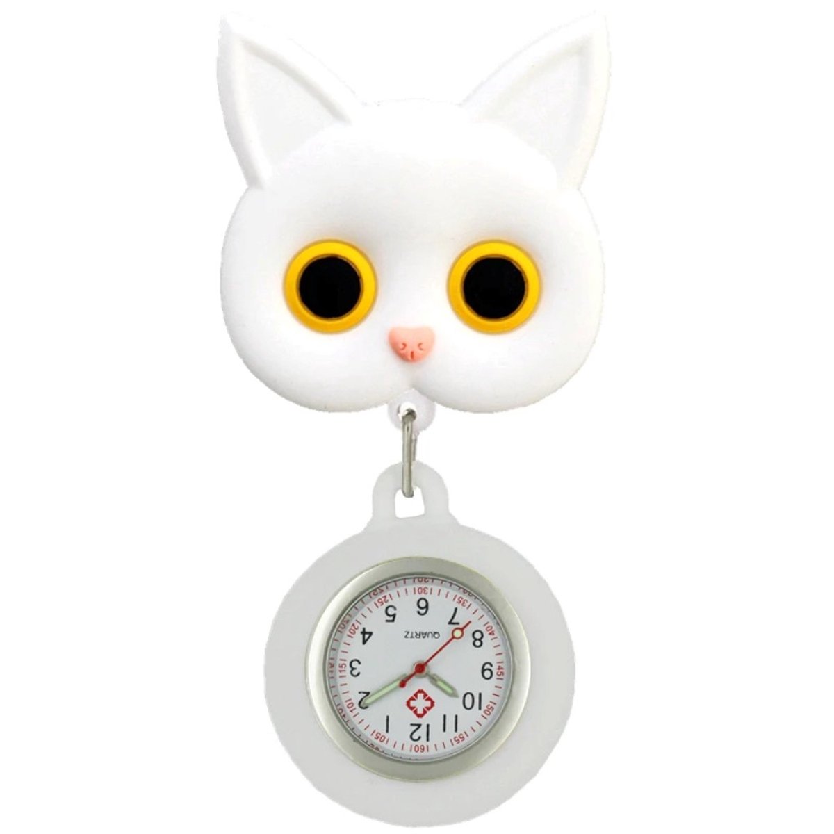 Fako® - Verpleegstershorloge - Zusterhorloge - 3D Roller - Poesje - Kat Wit
