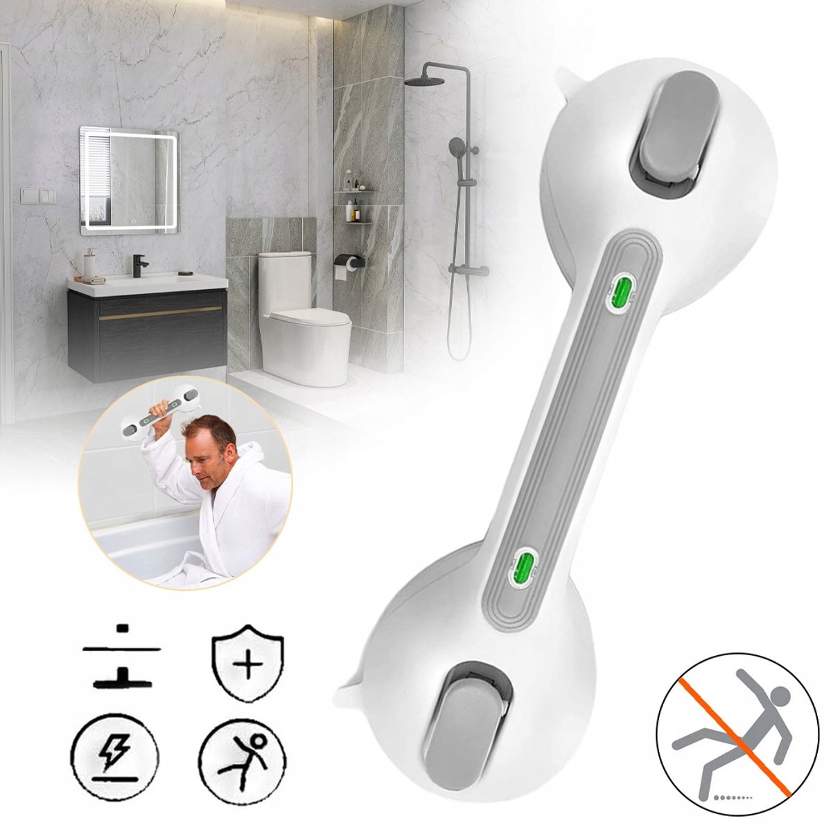 Badkamer handgreep met zuignappen - Veilige steun voor douche & bad