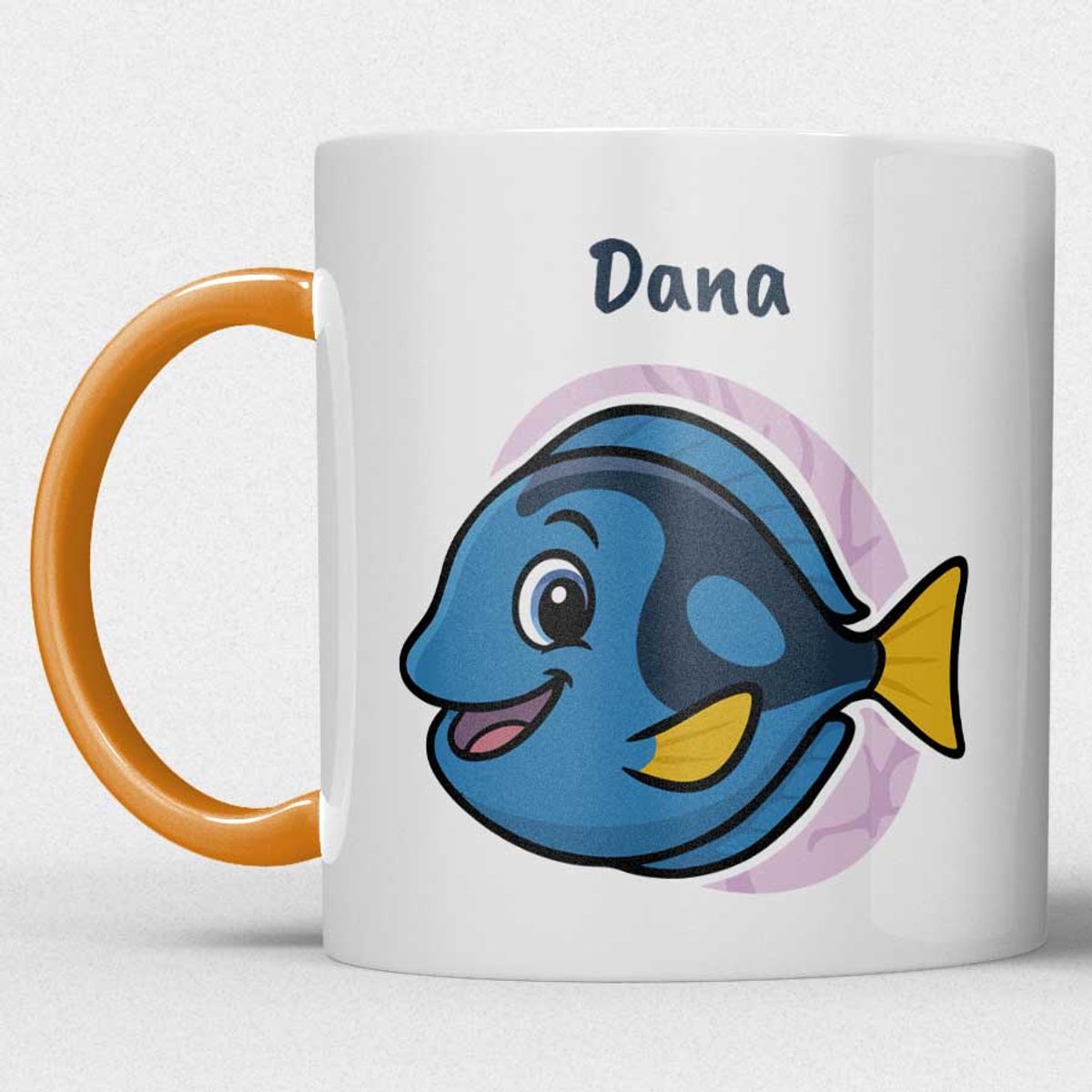 kindermok/kinderbeker | gepersonaliseerd met naam | met vis | oranje | Schattige illustraties