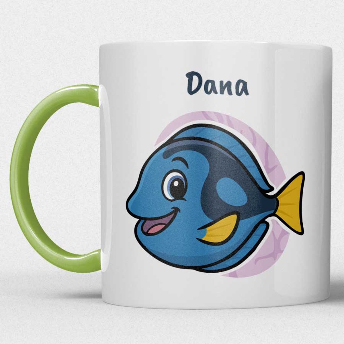 kindermok/kinderbeker | gepersonaliseerd met naam | met vis | lichtgroen | Schattige illustraties