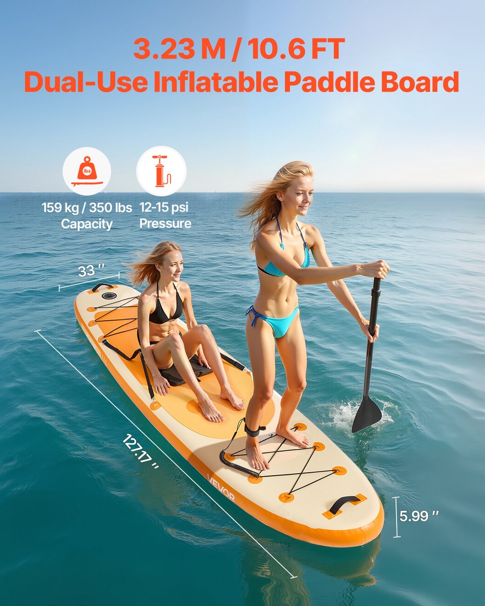 VEVOR Opblaasbaar Stand Up Paddle Board (323 x 83,8 x 15,2 cm) Paddleboard met één zitplaats, complete set inclusief pomp, peddel, vin, rugzak, enkelband, riem, voor tieners en volwassenen – foto 8