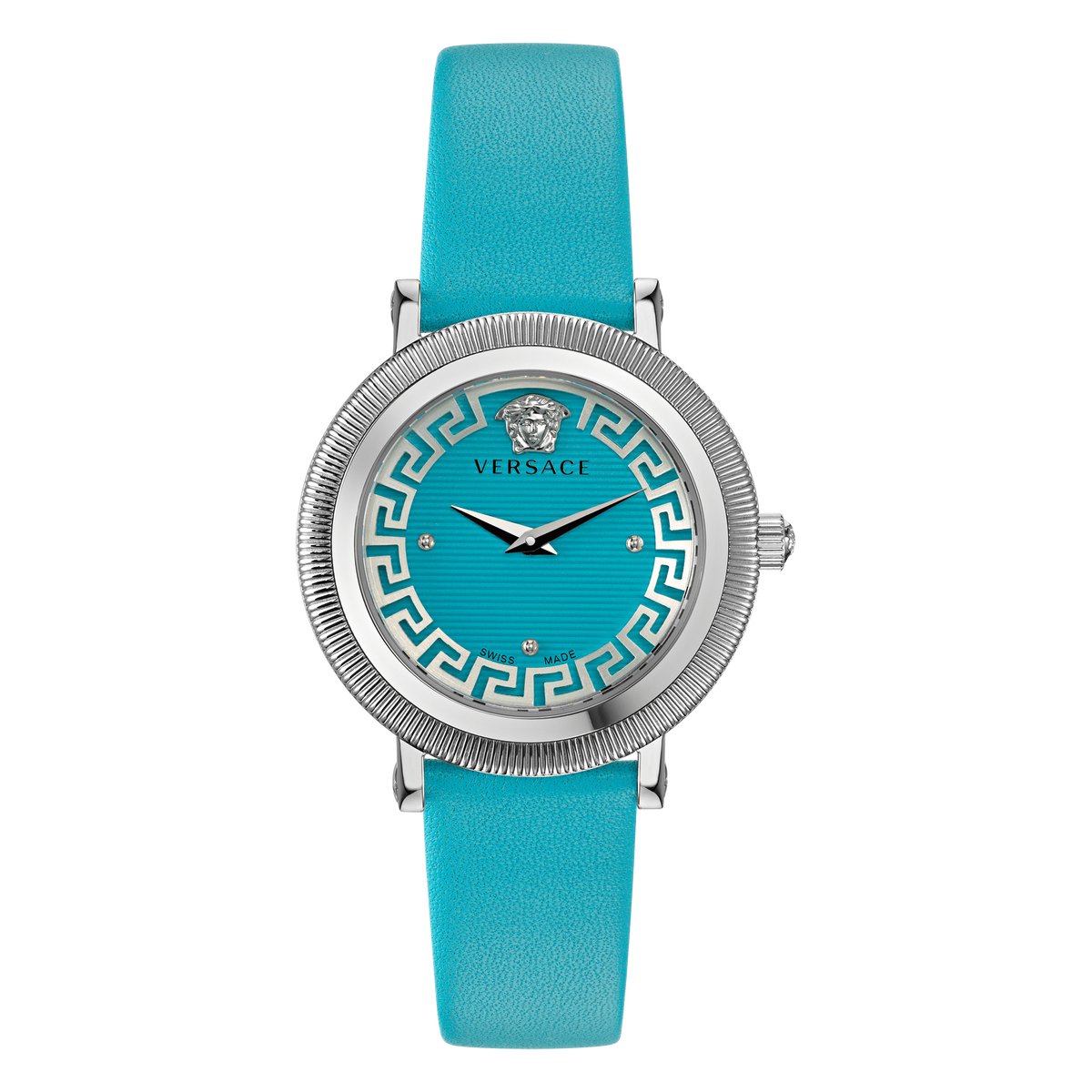 Versace Greca Flourish VE7F00123 Horloge - Leer - Blauw - Ø 35 mm