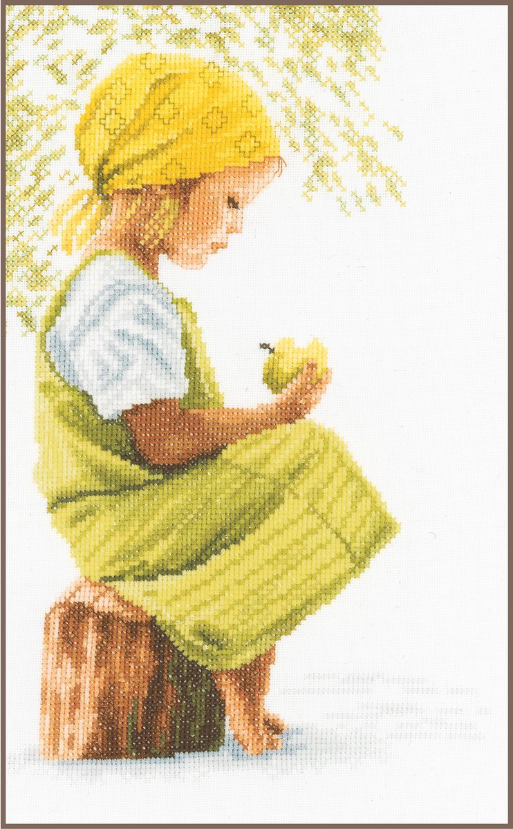Lanarte Borduurpakket - Borduurset - Borduurpakket volwassenen - Telpakket kit - 20 x 30cm - Meisje met appel - PN-0021200