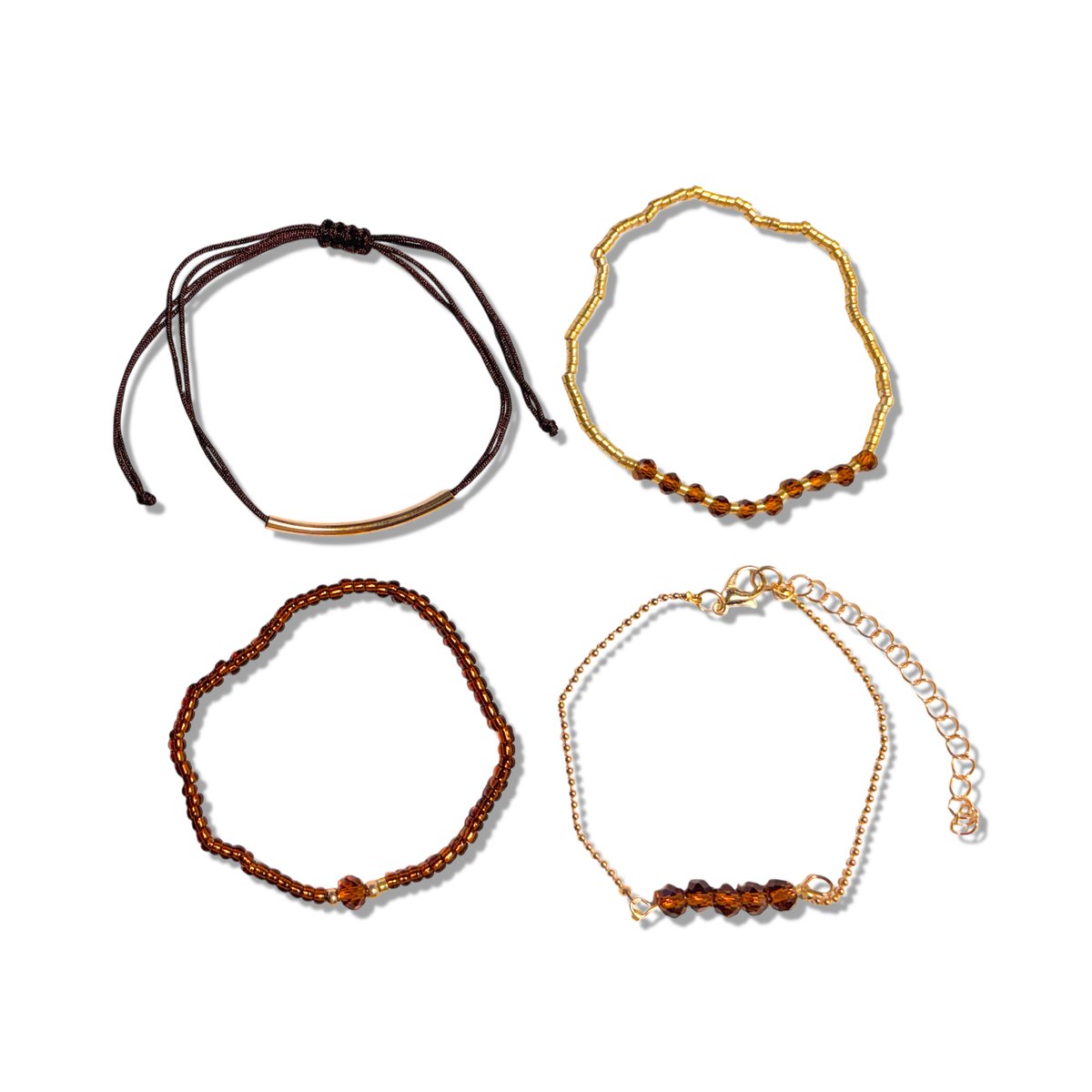 Set 4 - delig Armbandjes - Bruin | 17-20 cm | Bijoux/Kraaltjes | Fashion Favorite