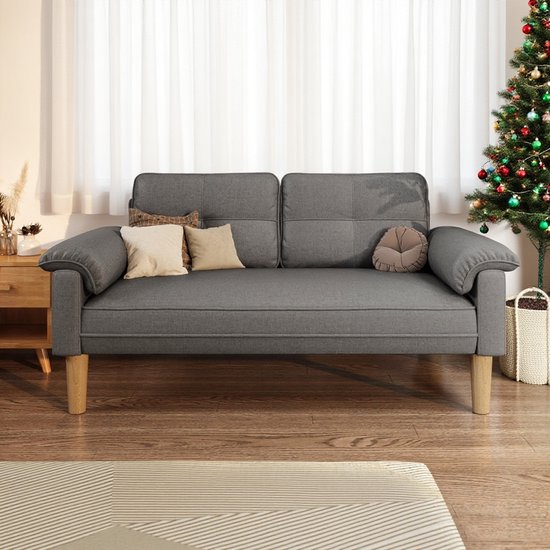 Canapés-lits 2 places Bealife AR71 - Petit canapé 2 places avec accoudoirs et compartiment latéral - Canapé moderne en Tissus - Pour salon, appartement, bureau - 145 x 77 x 77 cm - Gris foncé