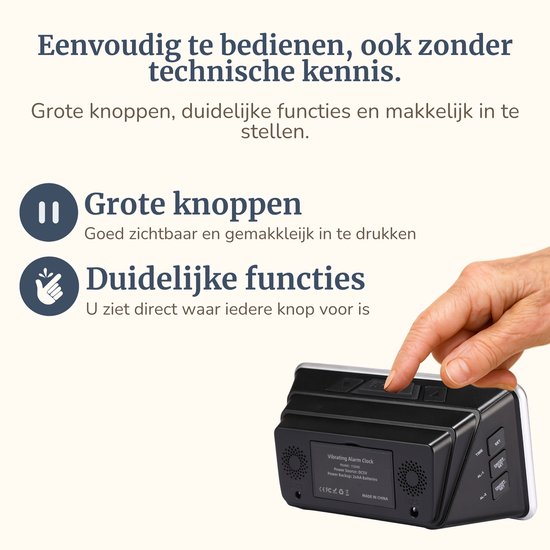 Trilwekker met Trilkussen voor Slechthorenden & Doven – Wekker voor Senioren, Pubers & Diepe Slapers - Seniorenwekker - Digitale Wekker met Trilfunctie – Extra Luid met Trilschijf