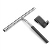 sswoss Douchewisser - Luxe Trekker Douche Zwart of Chroom - Inclusief Flexibele Glashaak - Siliconen & RVS - Raamtrekker - Raamwisser - Badkamer Accessoires - Streeploos Droogmaken - Kalkaanslag Voorkomen